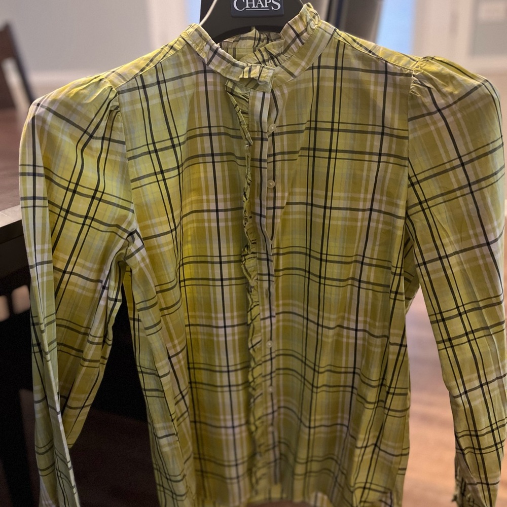 Loft yellow/green plaid ruffle blouse. Size extra small. Only wore once.